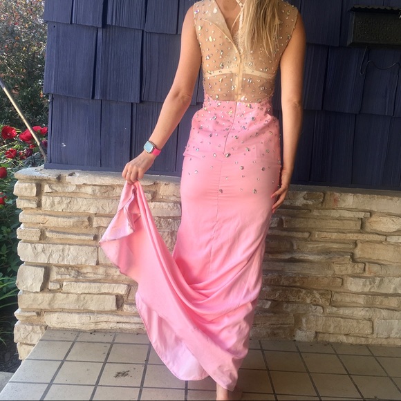 Pink Sparkle Fitted Ball Gown Prom Dress - Picture 2 of 14